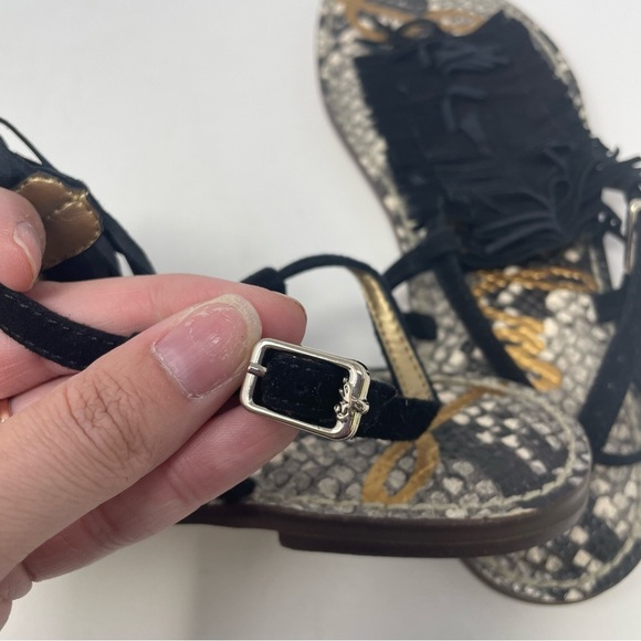 Sam Edelman Gela Black Fringe Snake Print Sandals 8 1/2 - Picture 4 of 7
